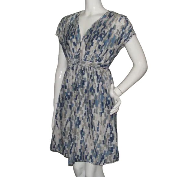 TOMMY BAHAMA Dress, M, Blue/Gray Rectangles, Drop shoulder, Above Knees - Picture 4 of 12